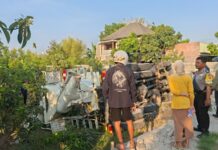 Tragis!! Truks Molen Tabrak Pagar Hingga Terperosok ke Sawah, Sopir Meninggal di Lokasi